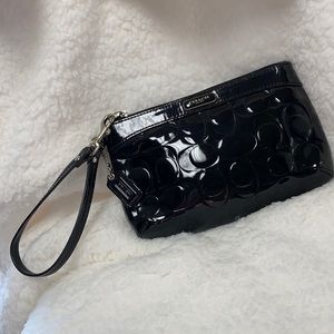 Coach black patent leather wristlet